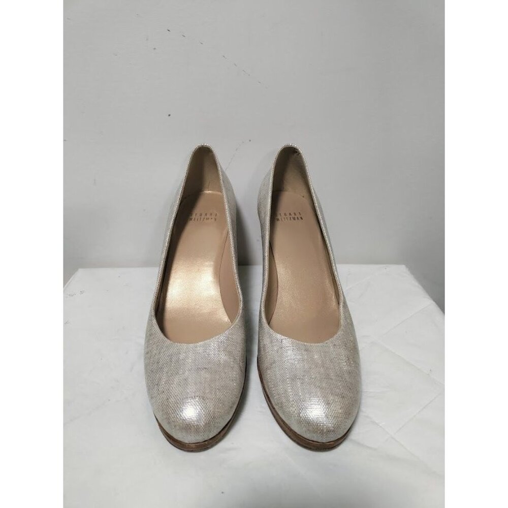 Stuart Weitzman Slip On Stiletto Heels Platform Pump Shoes Linen Pale Summer 10N - Picture 2 of 10